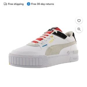 Puma White and Tan Sneakers with Red Accents
